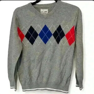 The Children's Place Boys' Large Gray Argyle V-Neck Pullover Sweater